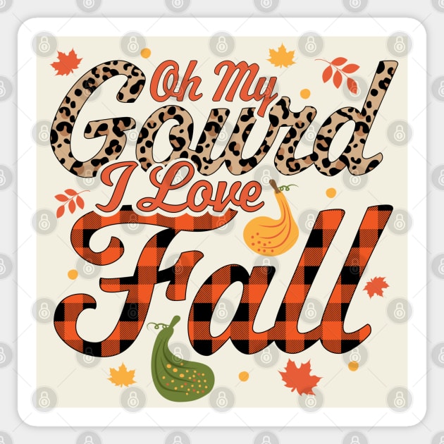 Oh My Gourd I Love Fall Plaid Leopard Print - Autumn Fall Sticker by OrangeMonkeyArt